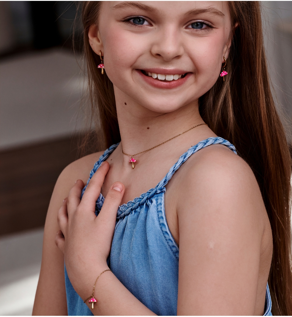 Zestaw biżuterii dla córki z różowymi muchomorkami ZN0216