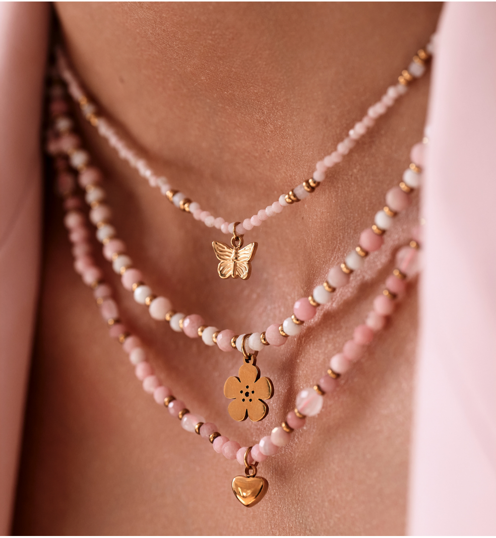 Naszyjnik z kwarcem różowym i sercem NTW1657