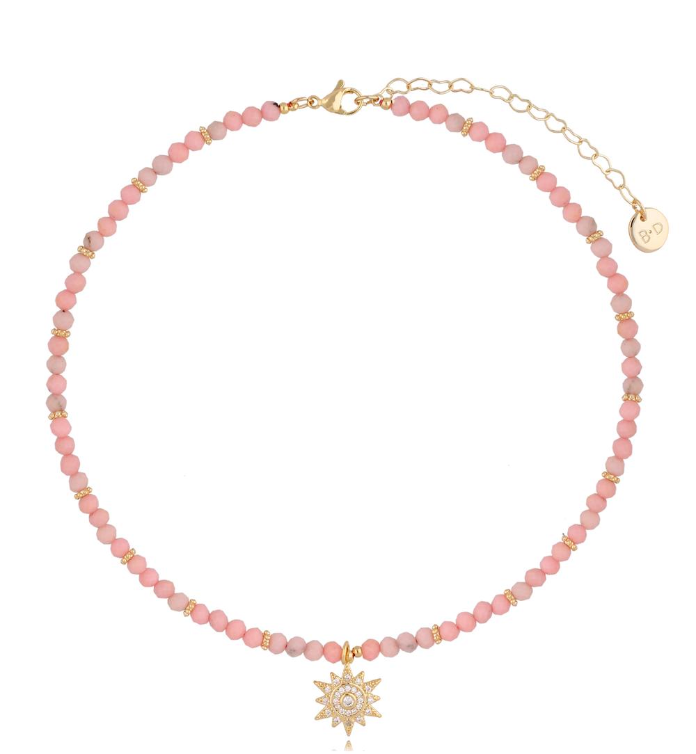 Naszyjnik z różowym opalem i słońcem Pink Sunglasses NTW0495