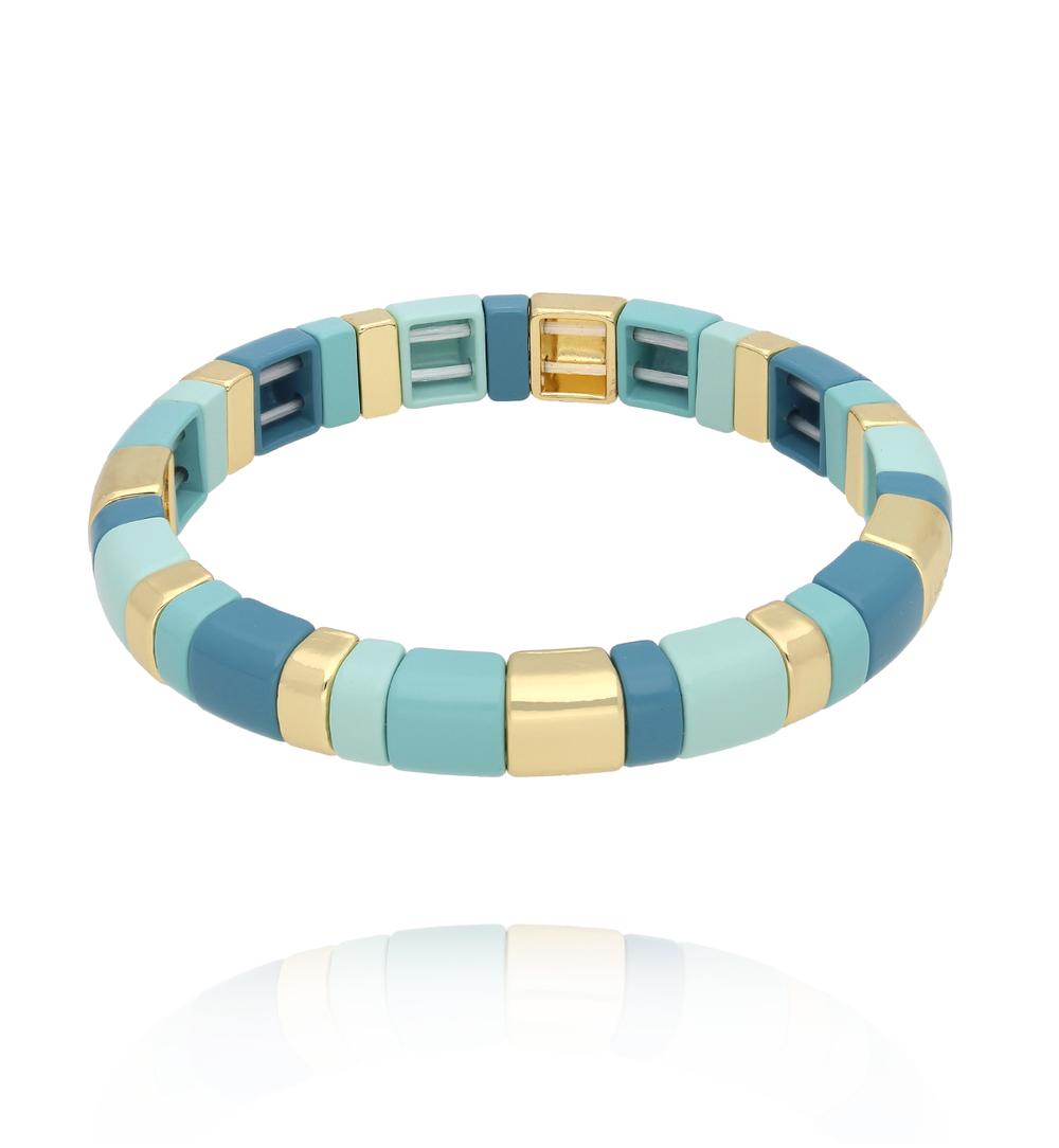 Bransoletka elastyczna w pastelowych odcieniach błękitu i złota BCR0078