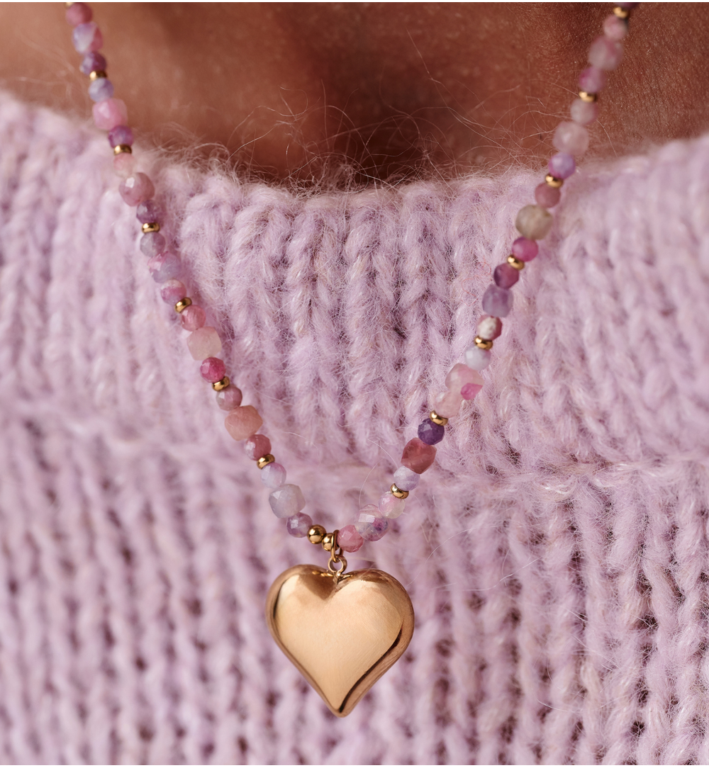 Naszyjnik z różowego turmalinu z zawieszką w kształcie serca NPA1544