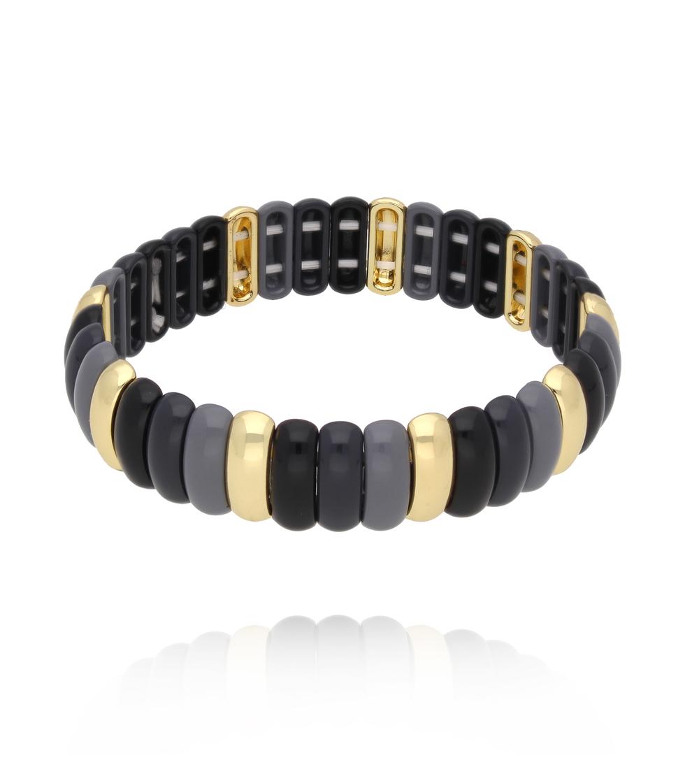 Bransoletka modułowa w odcieniach czerni i grafitu ze złotymi akcentami BCR0066