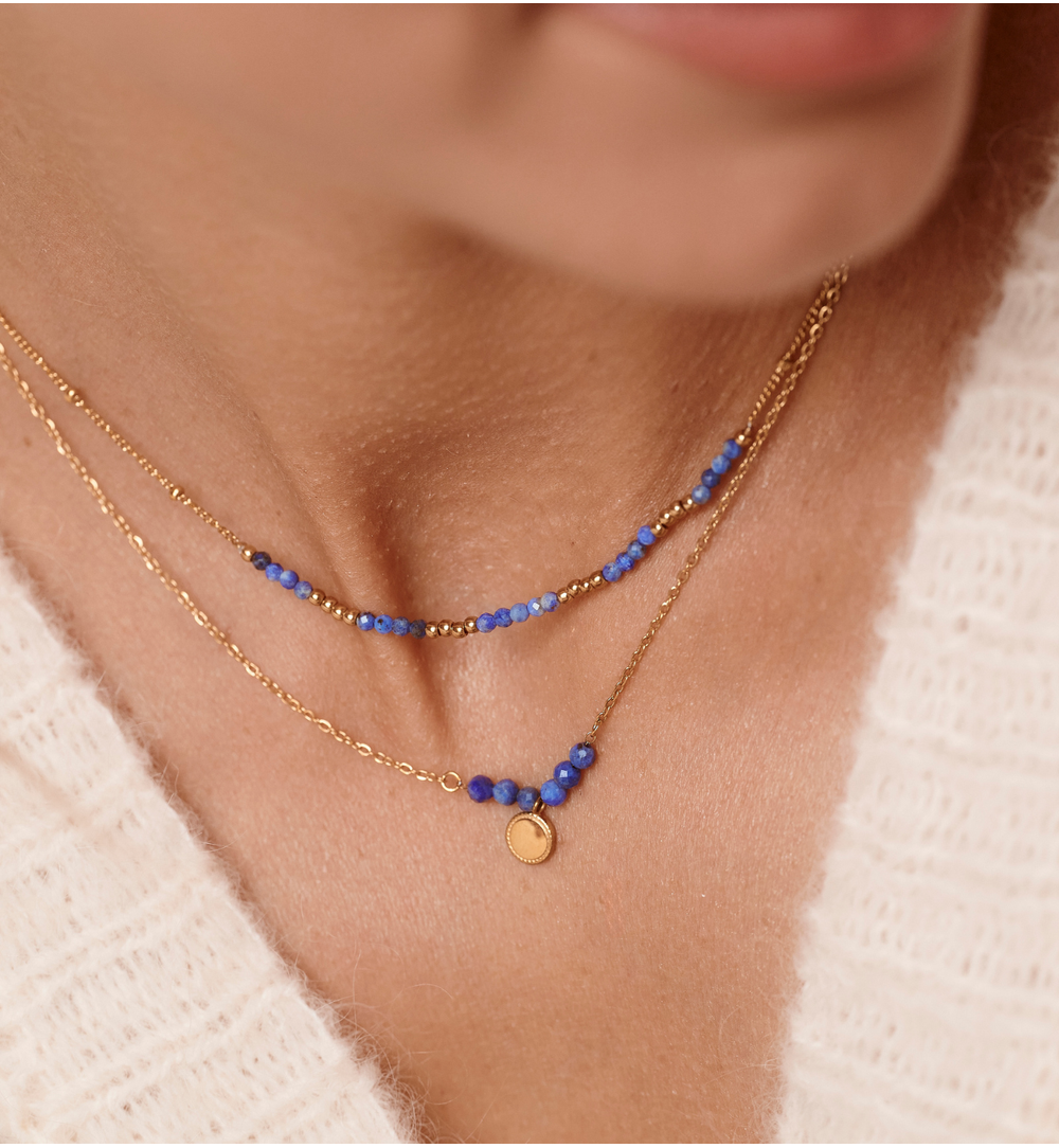 Naszyjnik warstwowy ze złoceniem i lapis lazuli NEA0101