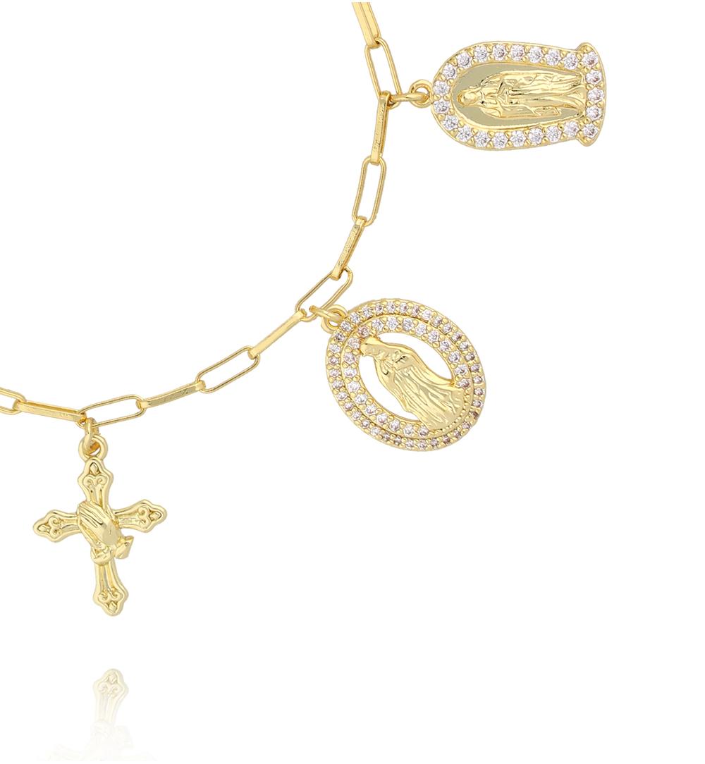 Bransoletka z zawieszkami – serce, krzyż i medaliony BSS0257