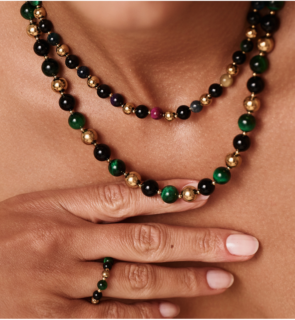 Pierścionek z agatami i tygrysim okiem PPA0063