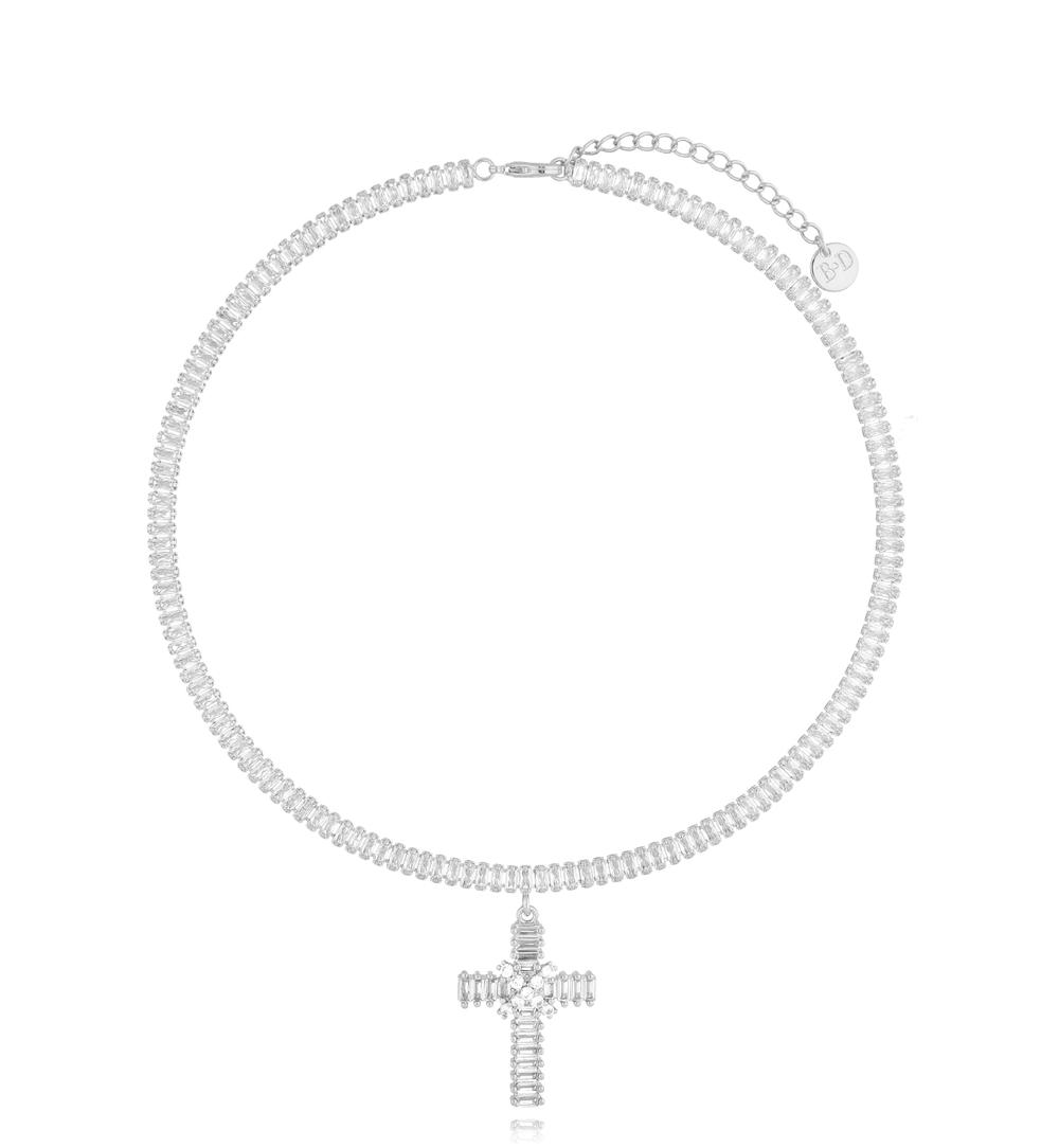 Naszyjnik srebrny z krzyżykiem i kryształkami Peace NRG0500