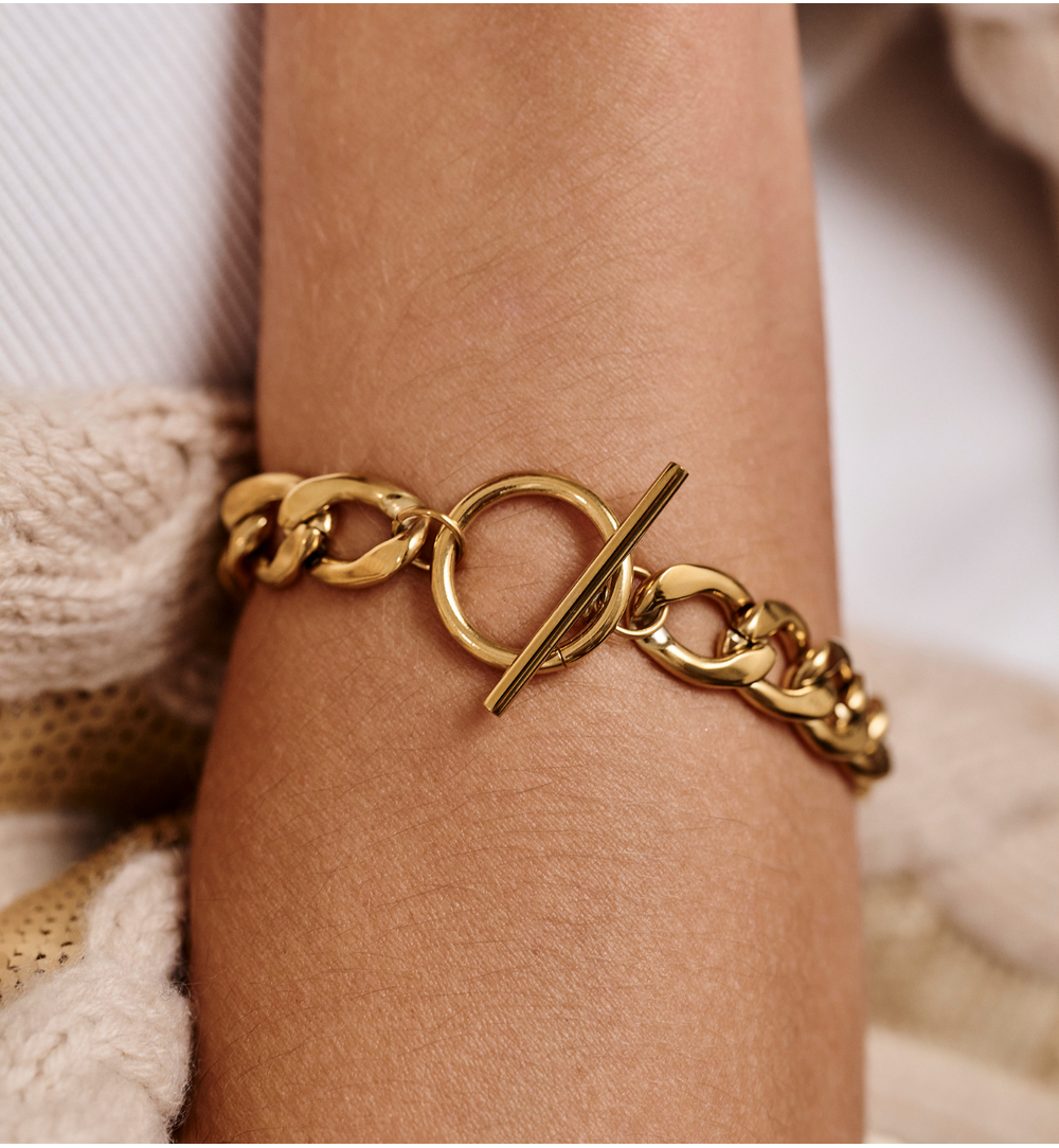 Bransoletka z grubego, złoconego łańcucha ze stali szlachetnej BSY0401