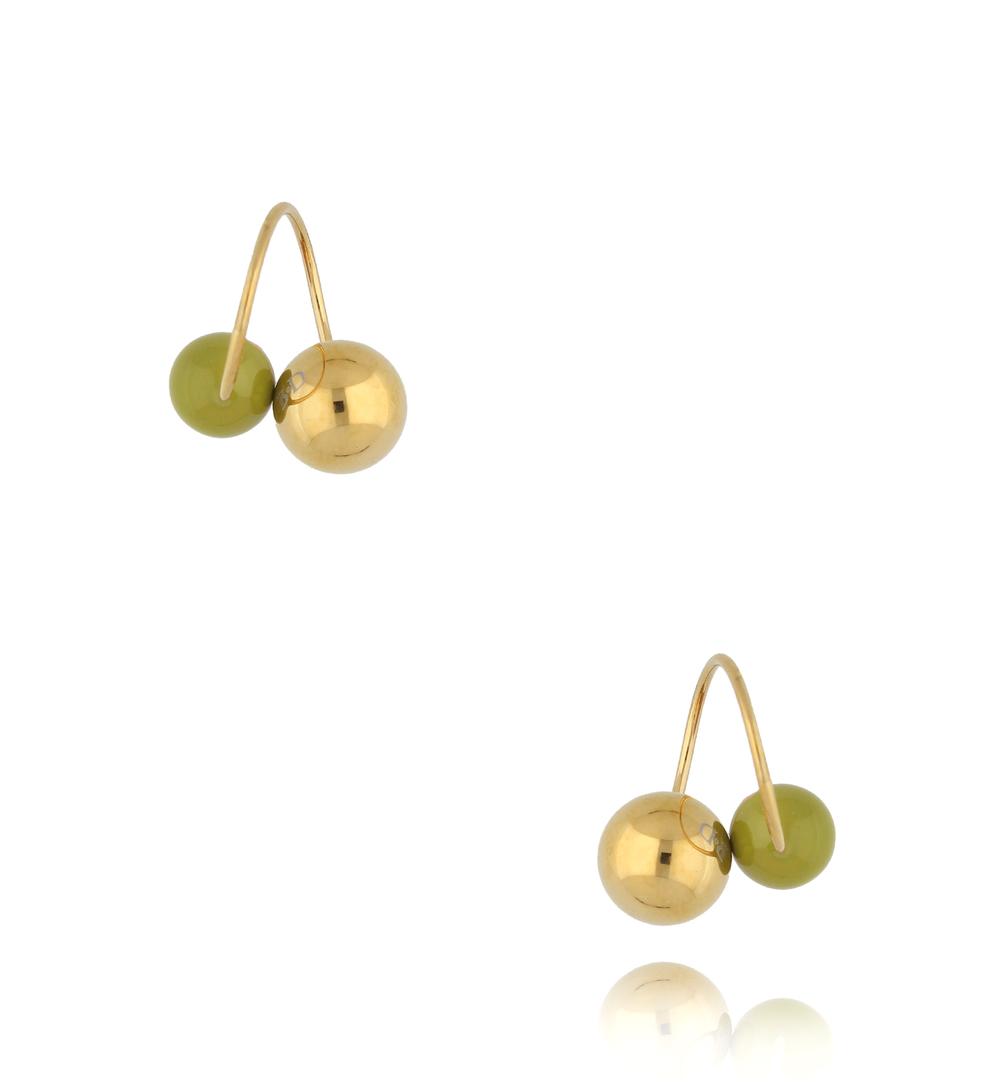 Kolczyki złote z kulkami i zieloną emalią Enamel Balls KSA1610