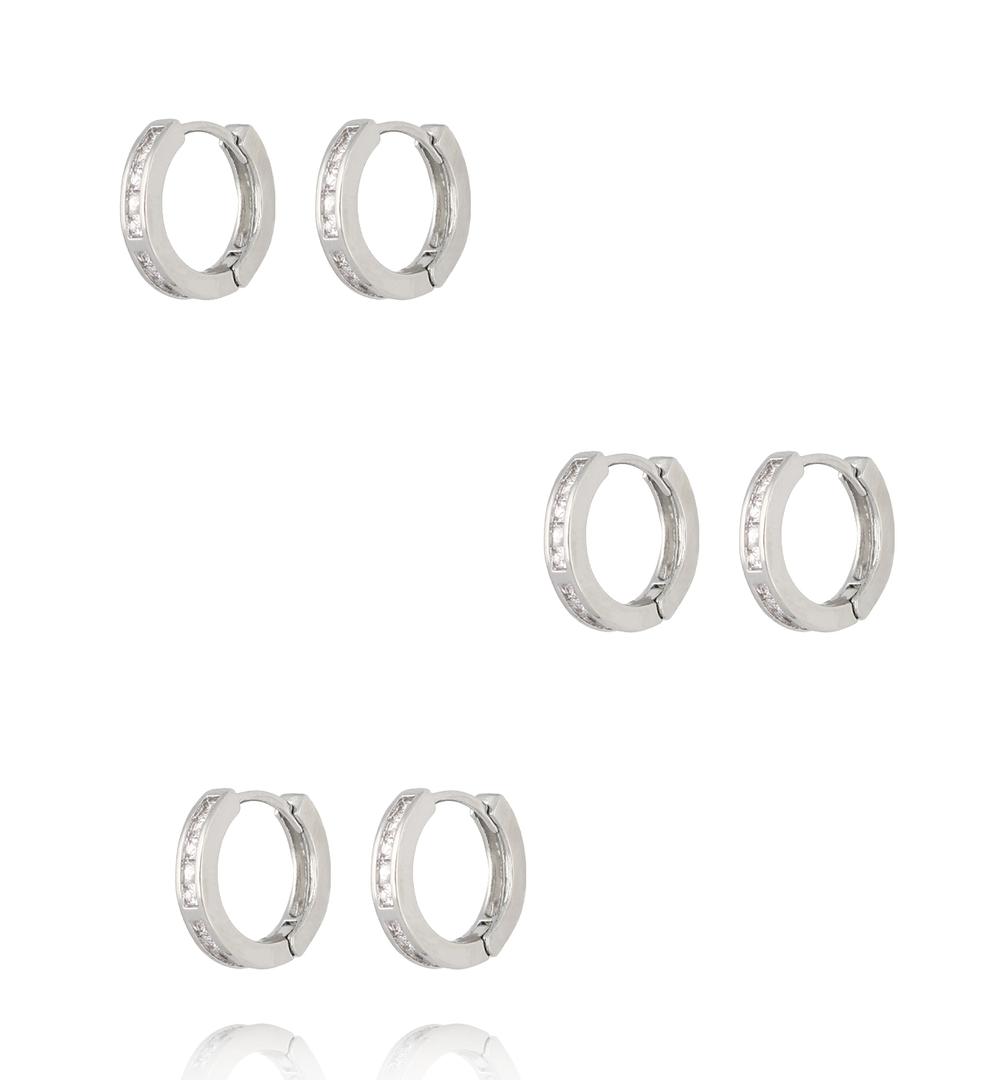 Zestaw srebrnych kolczyków kółek z cyrkoniami KLU0179