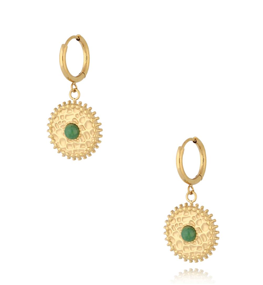 Kolczyki złote z zielonymi awenturynami Jung KSY0010