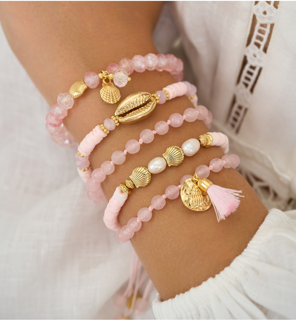 Bransoletka z różowymi muszlami Gold Shell BSH0127