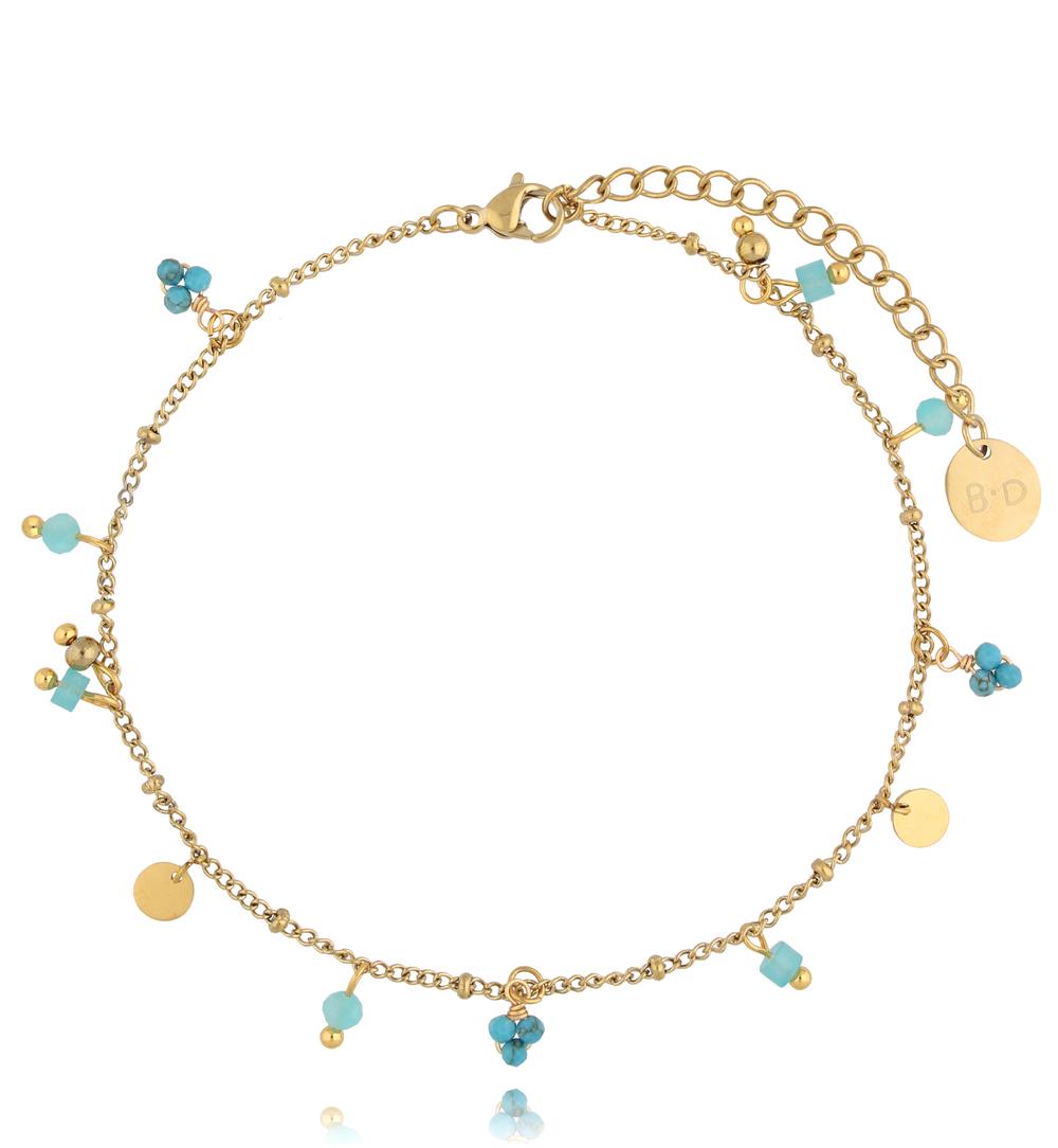 Bransoletka na nogę z turkusami i amazonitami BNSY0022