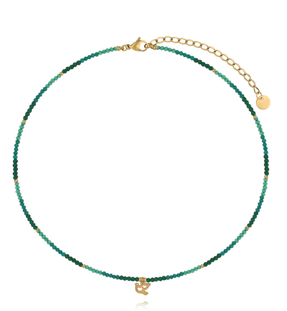 Naszyjnik zielony z  zawieszką ptaszkiem NTW1633