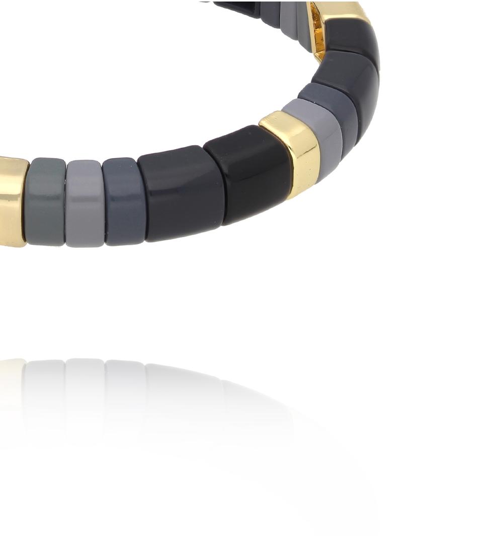 Bransoletka modułowa w odcieniach czerni i grafitu ze złotymi akcentami BCR0064