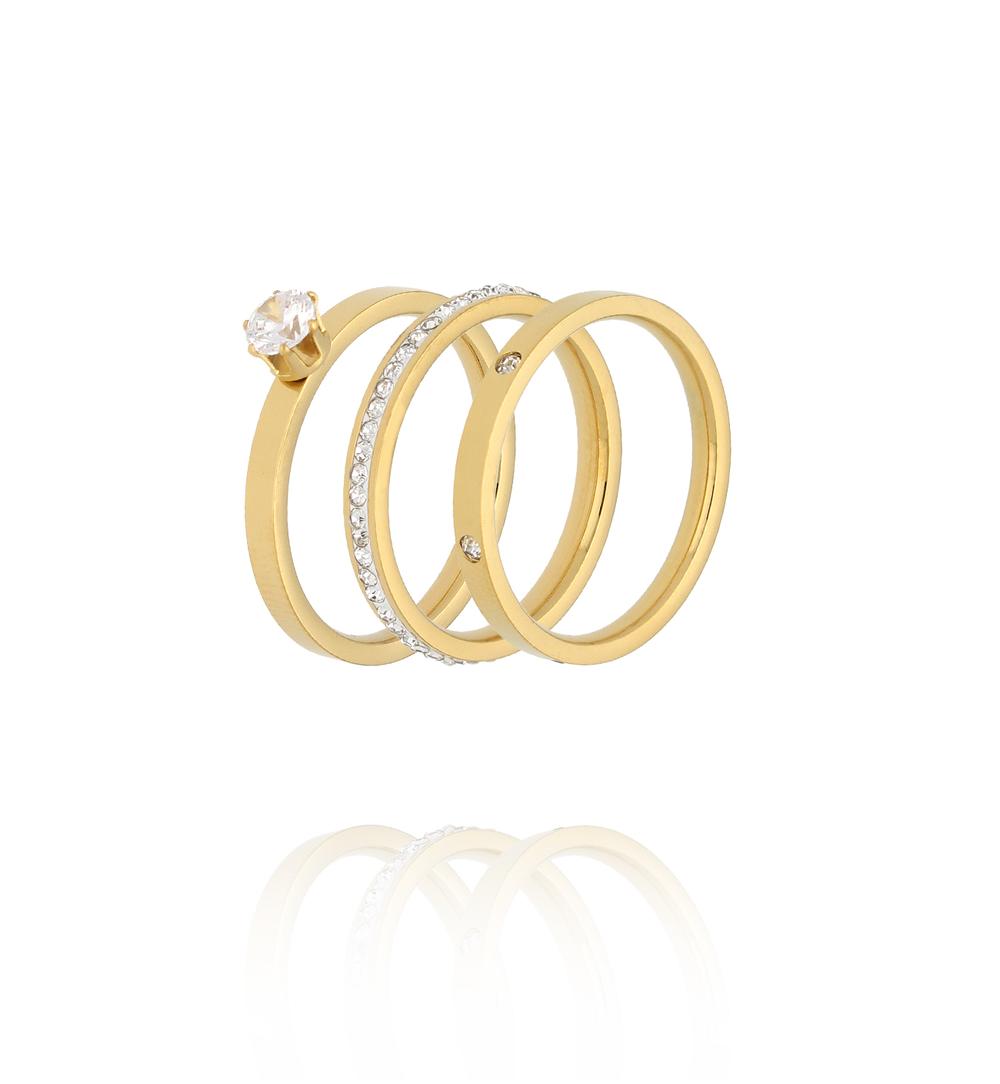 Zestaw trzech pierścionków w złotym wykończeniu z cyrkoniami PSY0129