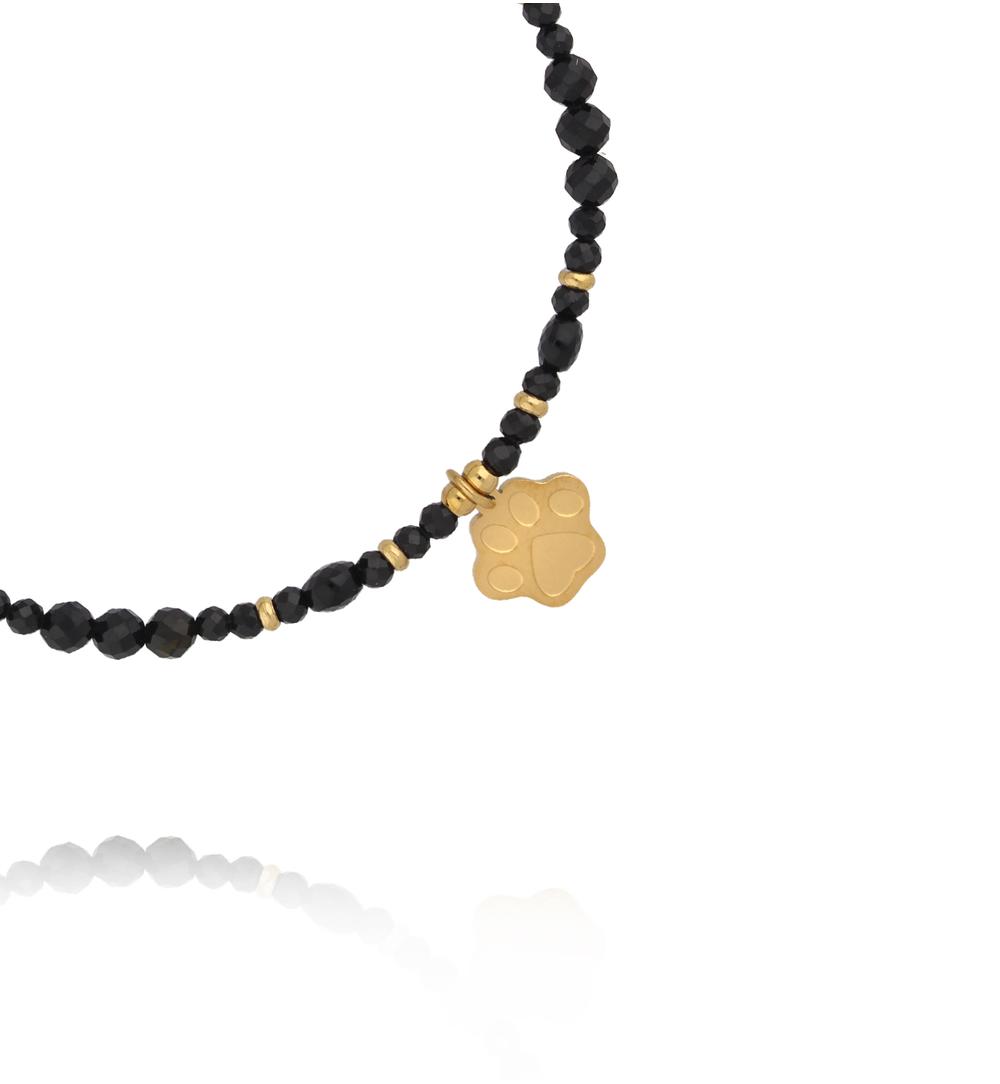 Bransoletka z czarnych turmalinów i agatów z zawieszką łapki BTW3680