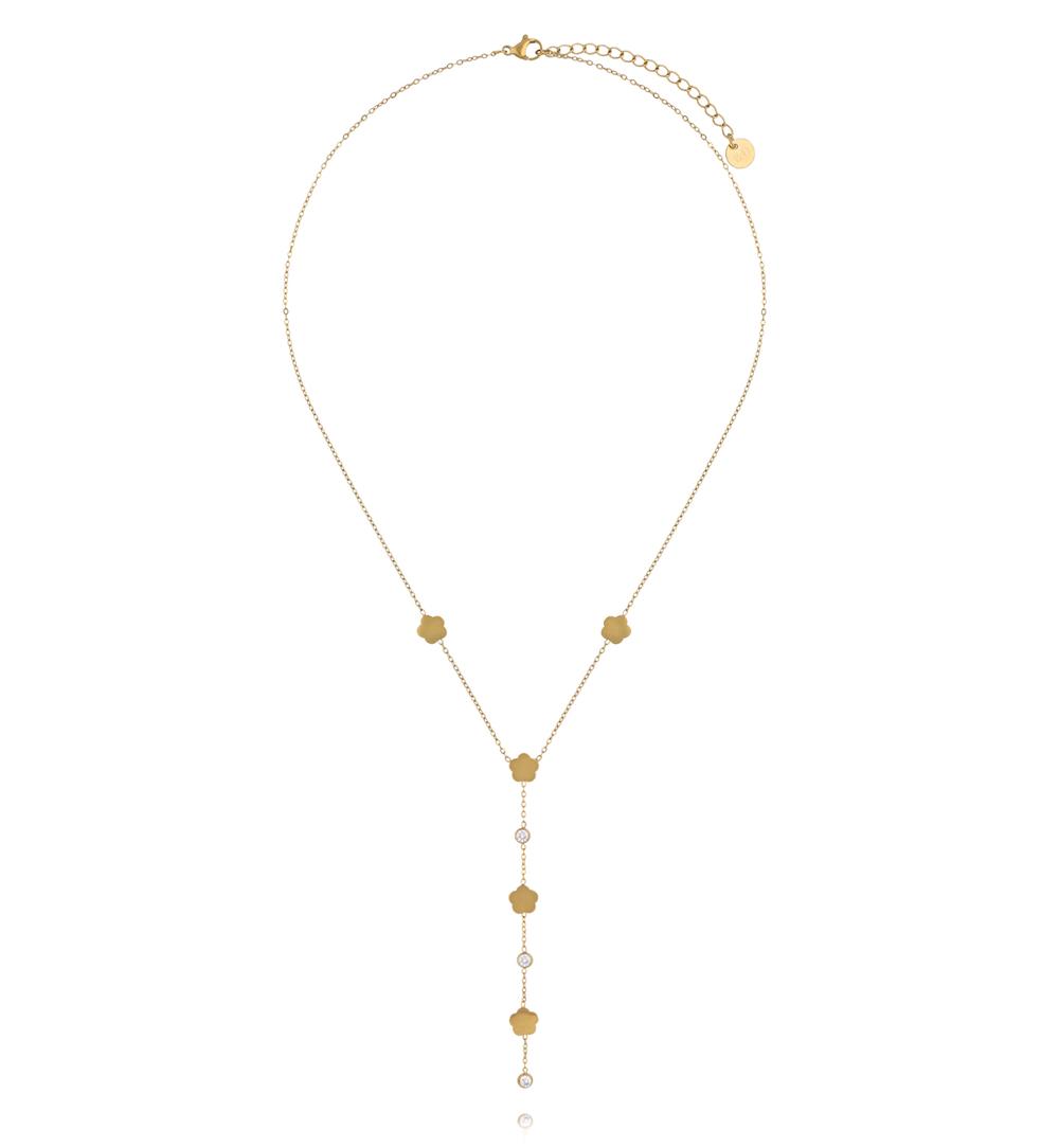 Naszyjnik krawatka złoty z kwiatuszkami i cyrkoniami NSY0910