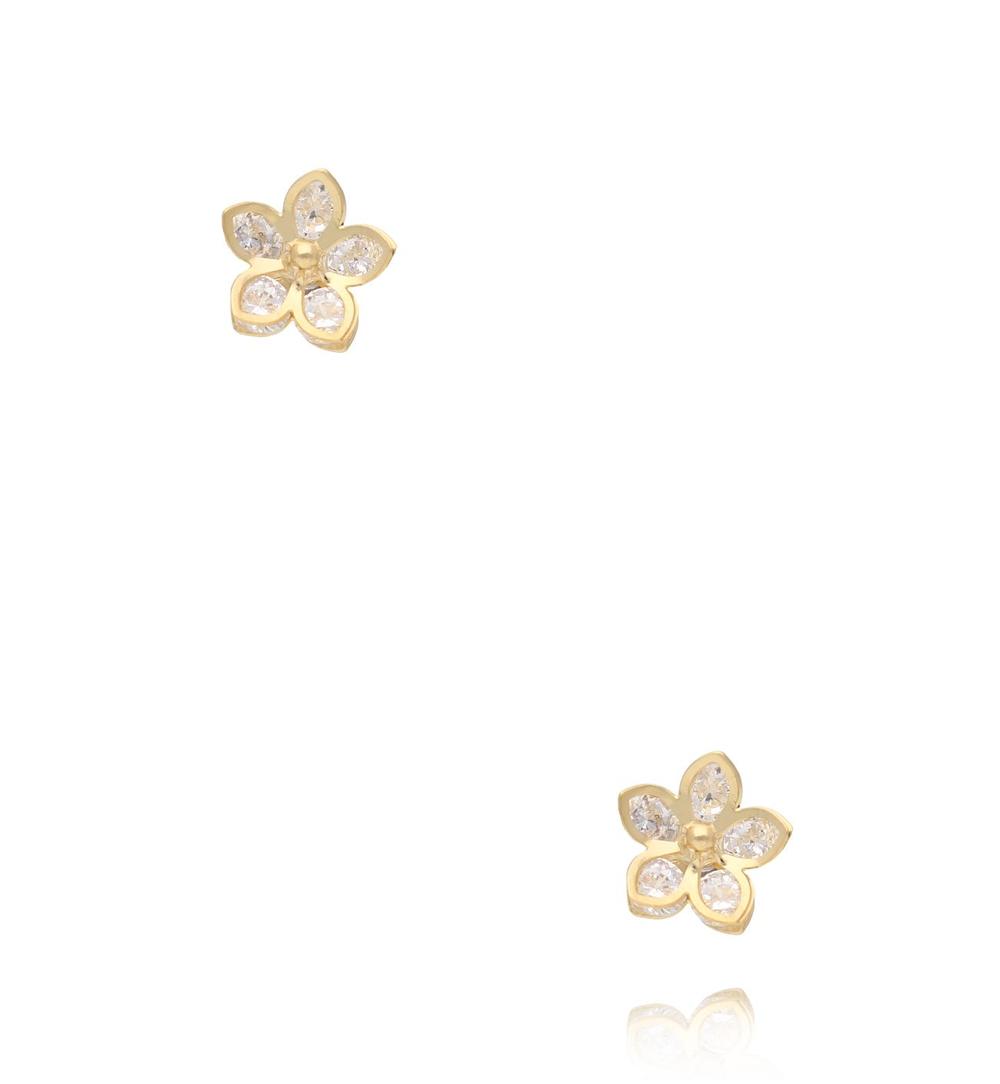 Zestaw złoconych kolczyków z cyrkoniami – serce, kwiat i motyl KMB0028