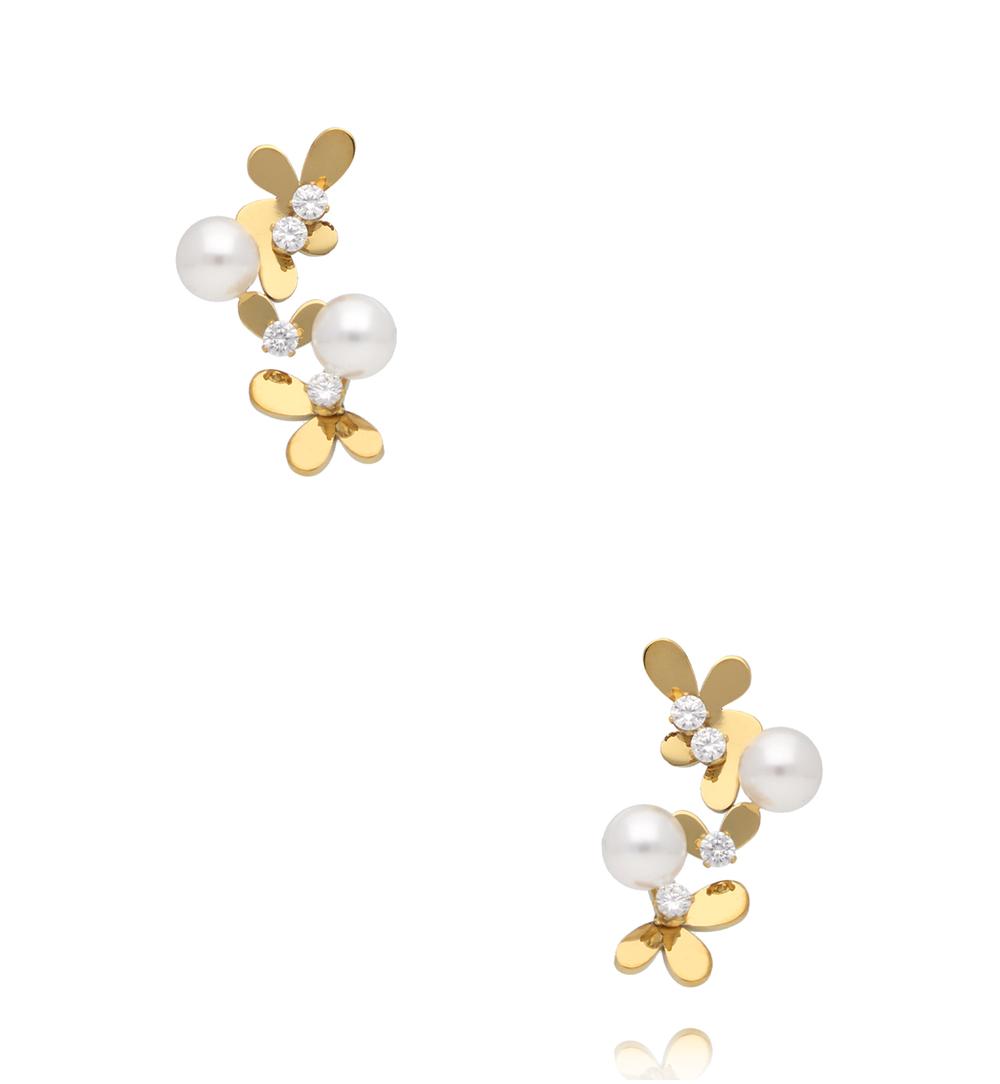 Kolczyki z kwiatuszkami i perełkami złote KSY0693
