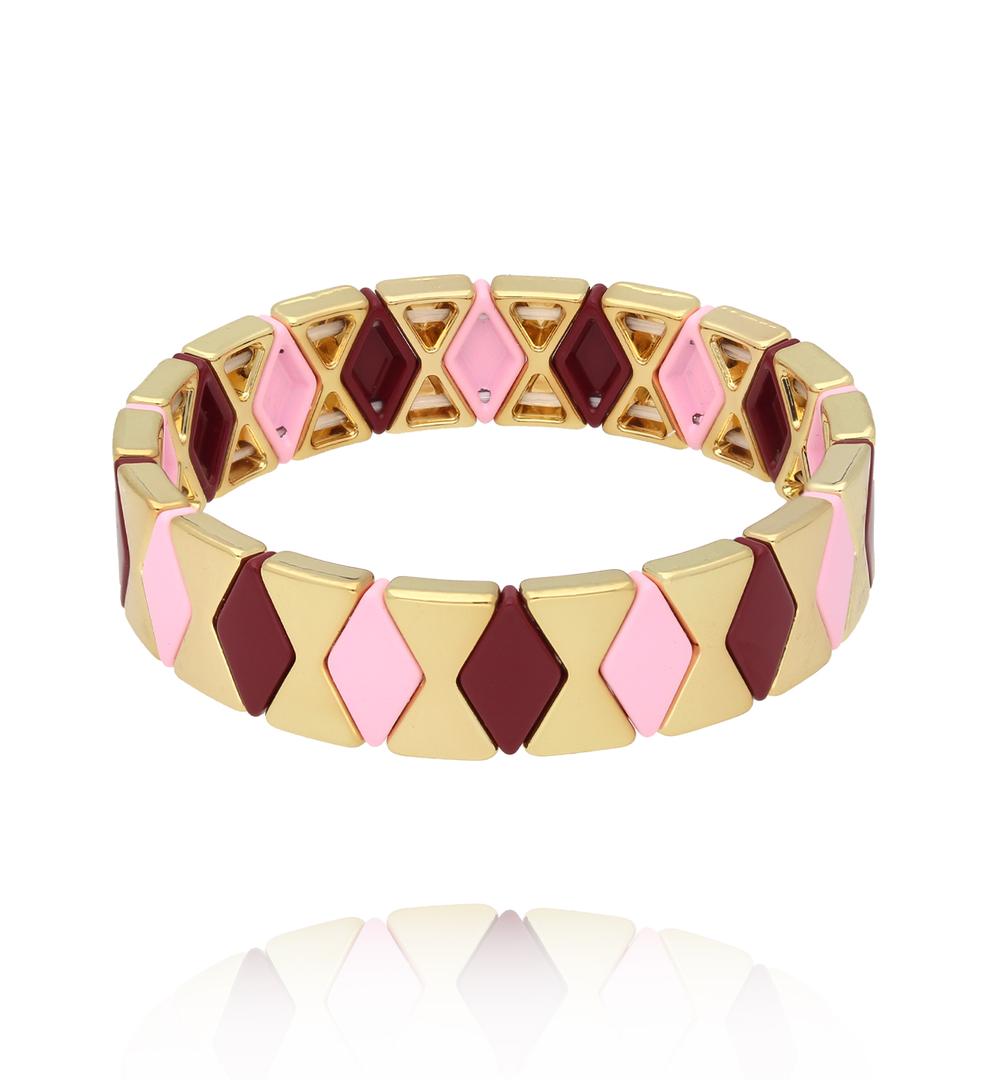 Bransoletka elastyczna w odcieniach różu, bordo i złota BCR0095