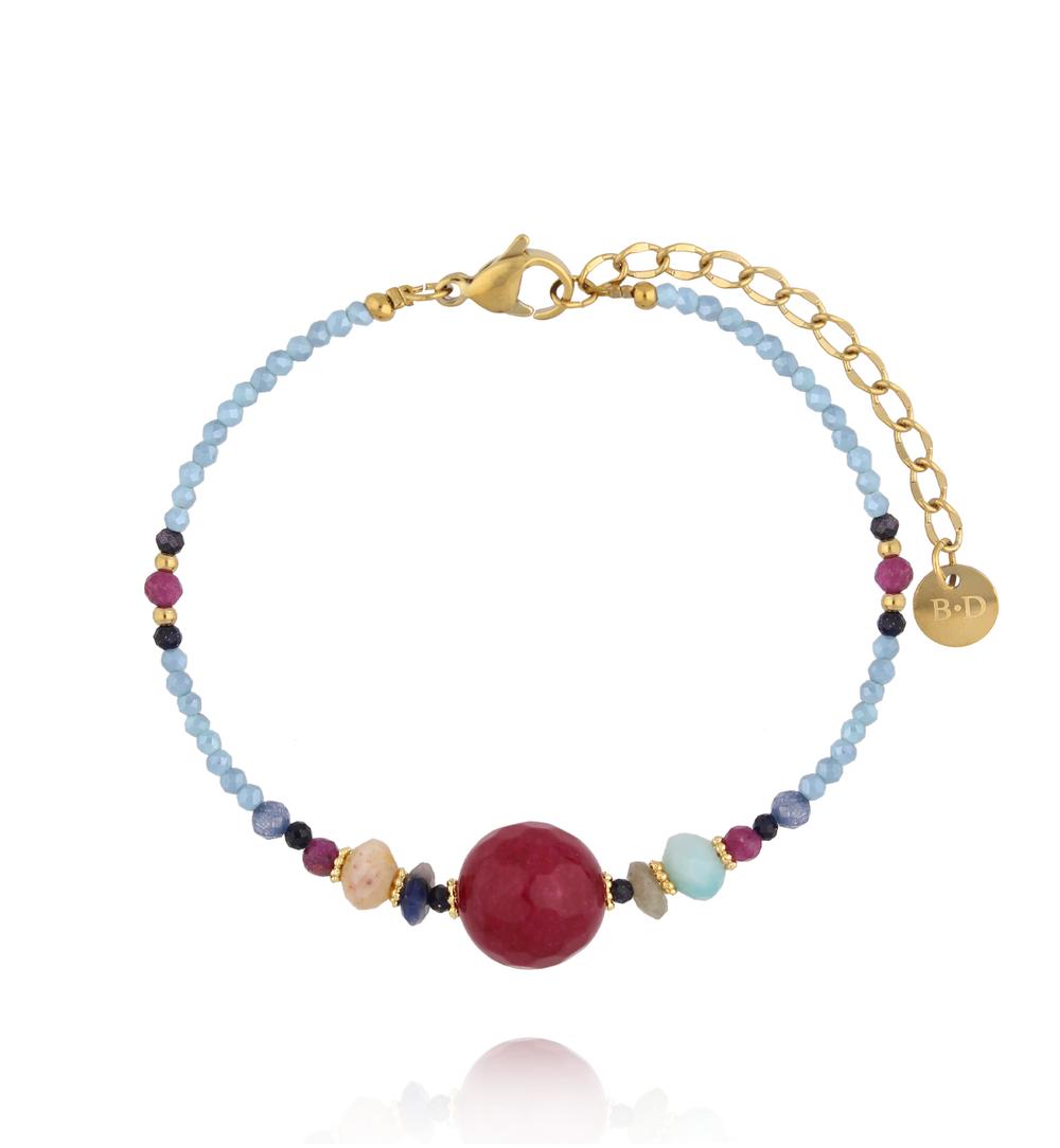 Zestaw z bordowym akcentem – naszyjnik i bransoletka z kamieni naturalnych ZN0123