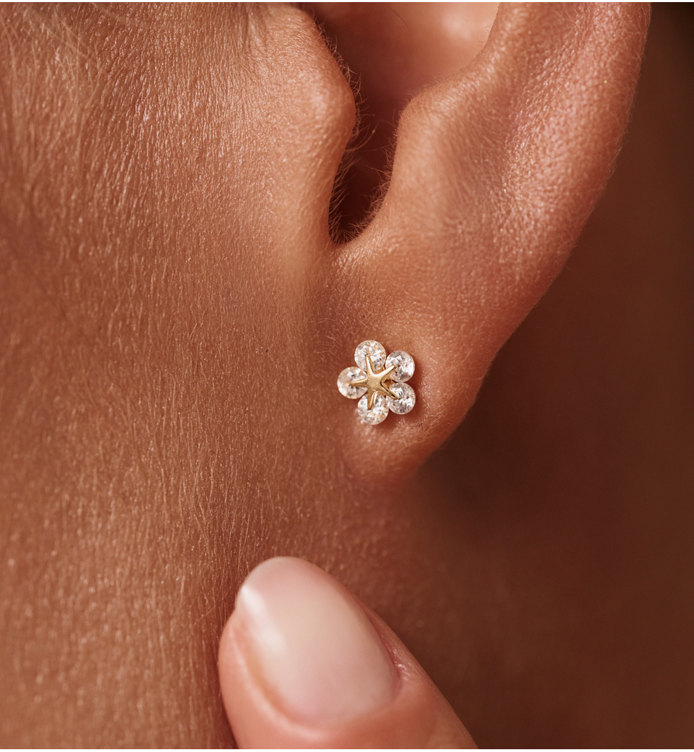 Kolczyki złote kwiatuszki z cyrkoniami KCA0132