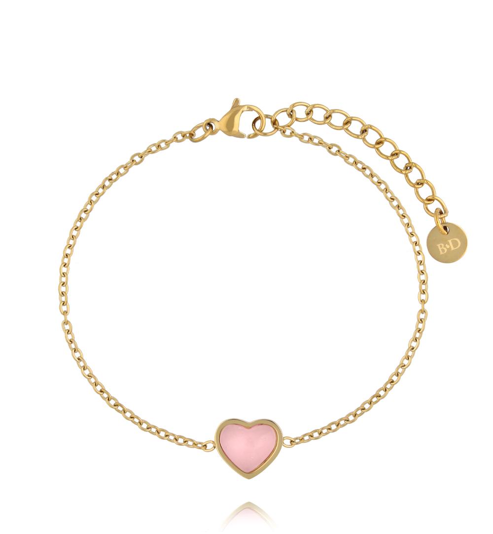 Bransoletka z sercem z kwarcu różowego BSA0999