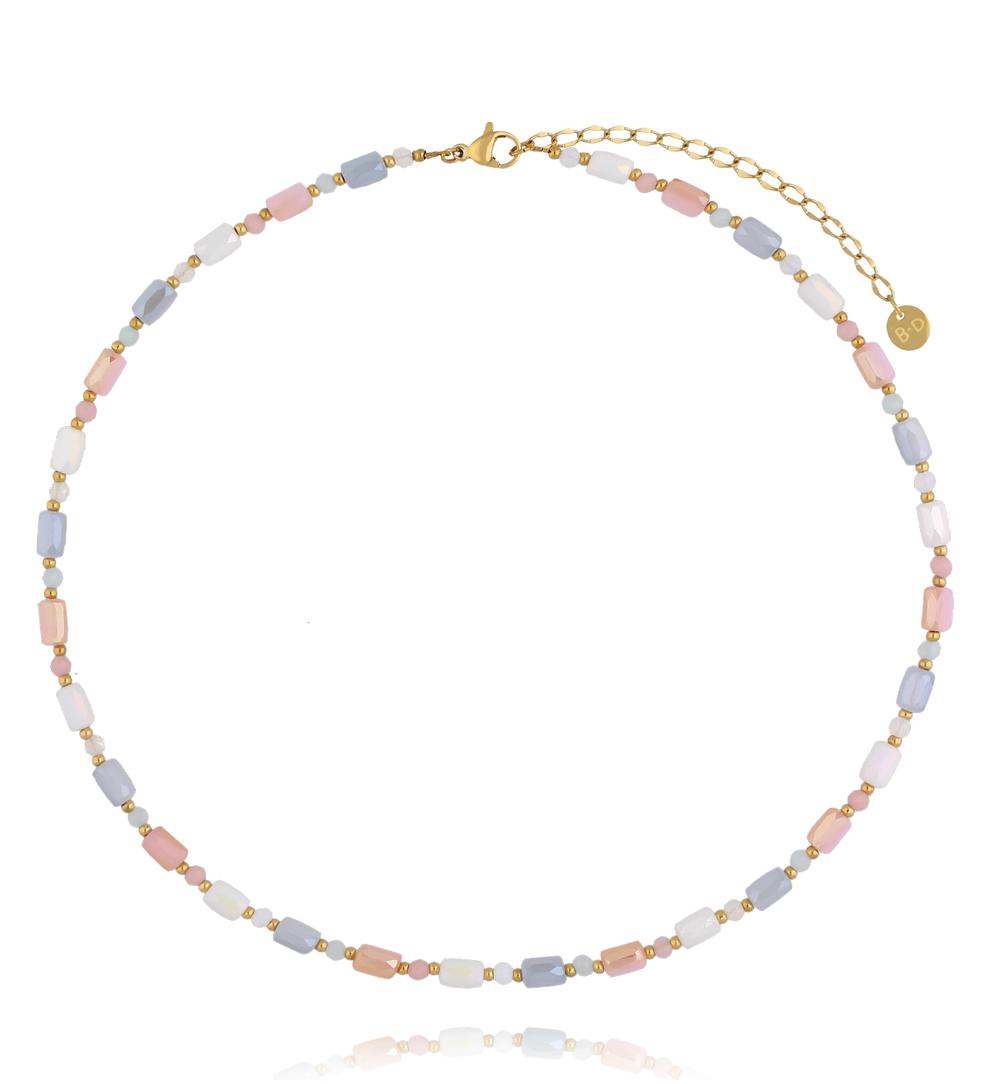 Naszyjnik w pastelowych odcieniach błękitu, różu i ecru NTW1550