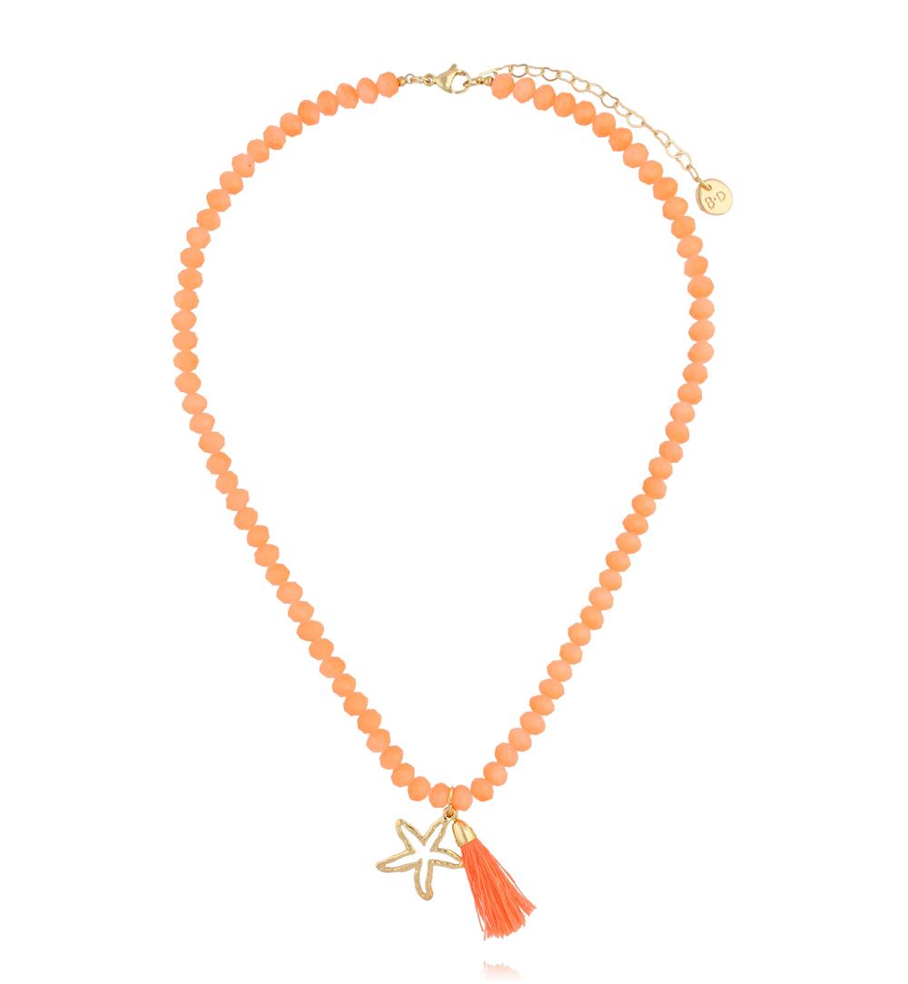 Naszyjnik z pomarańczowych kryształków z zawieszką rozgwiazdy i chwostem NSH0120