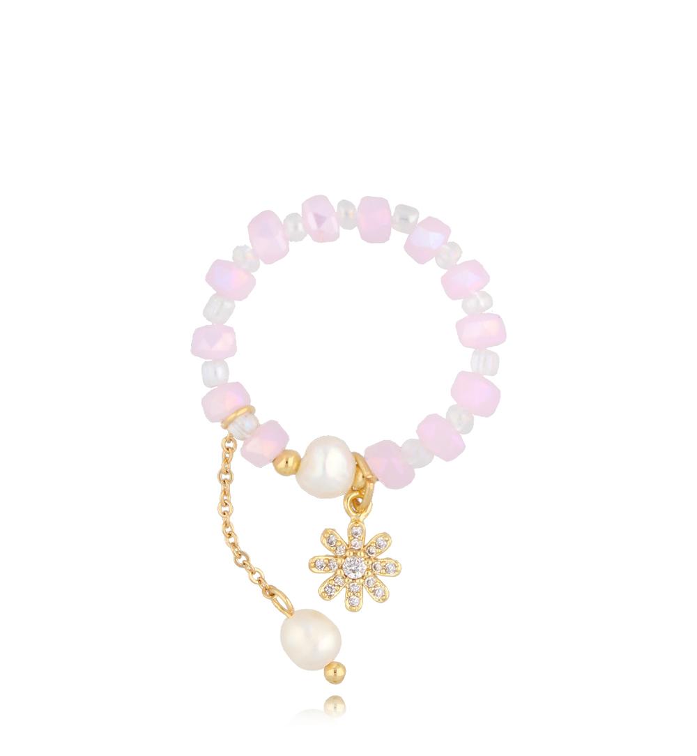 Pierścionek z perłami i kwiatuszkiem Pink Flower PTW0402