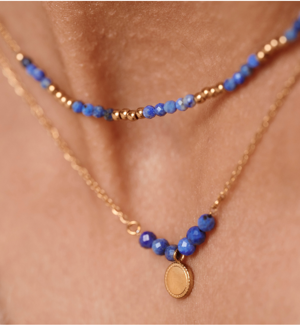 Naszyjnik warstwowy ze złoceniem i lapis lazuli NEA0101