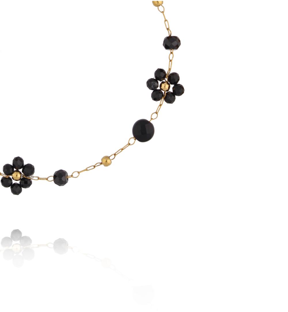 Bransoletka z turmalinami i czarnymi agatami z motywem kwiatków BSC2390