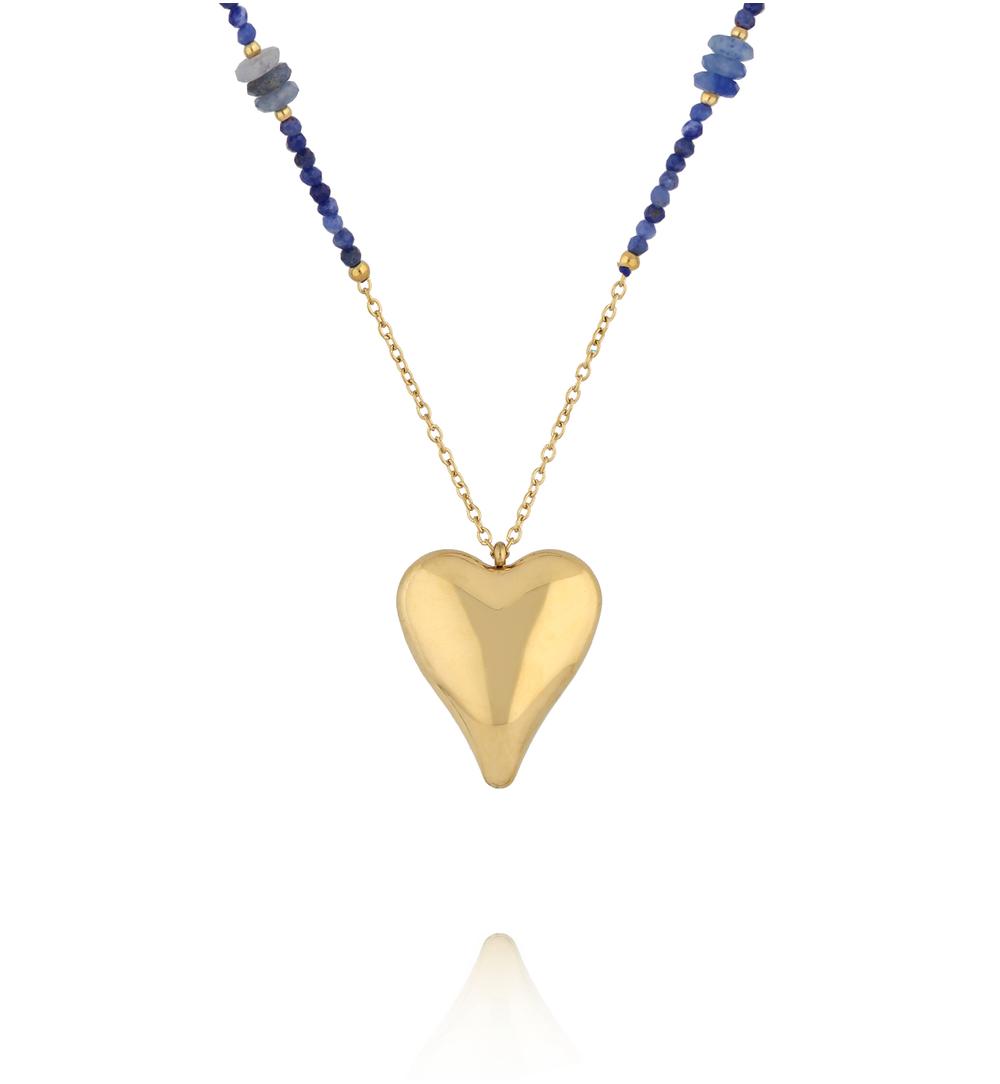 Naszyjnik z sodalitu z pozłacanym sercem NPA1586