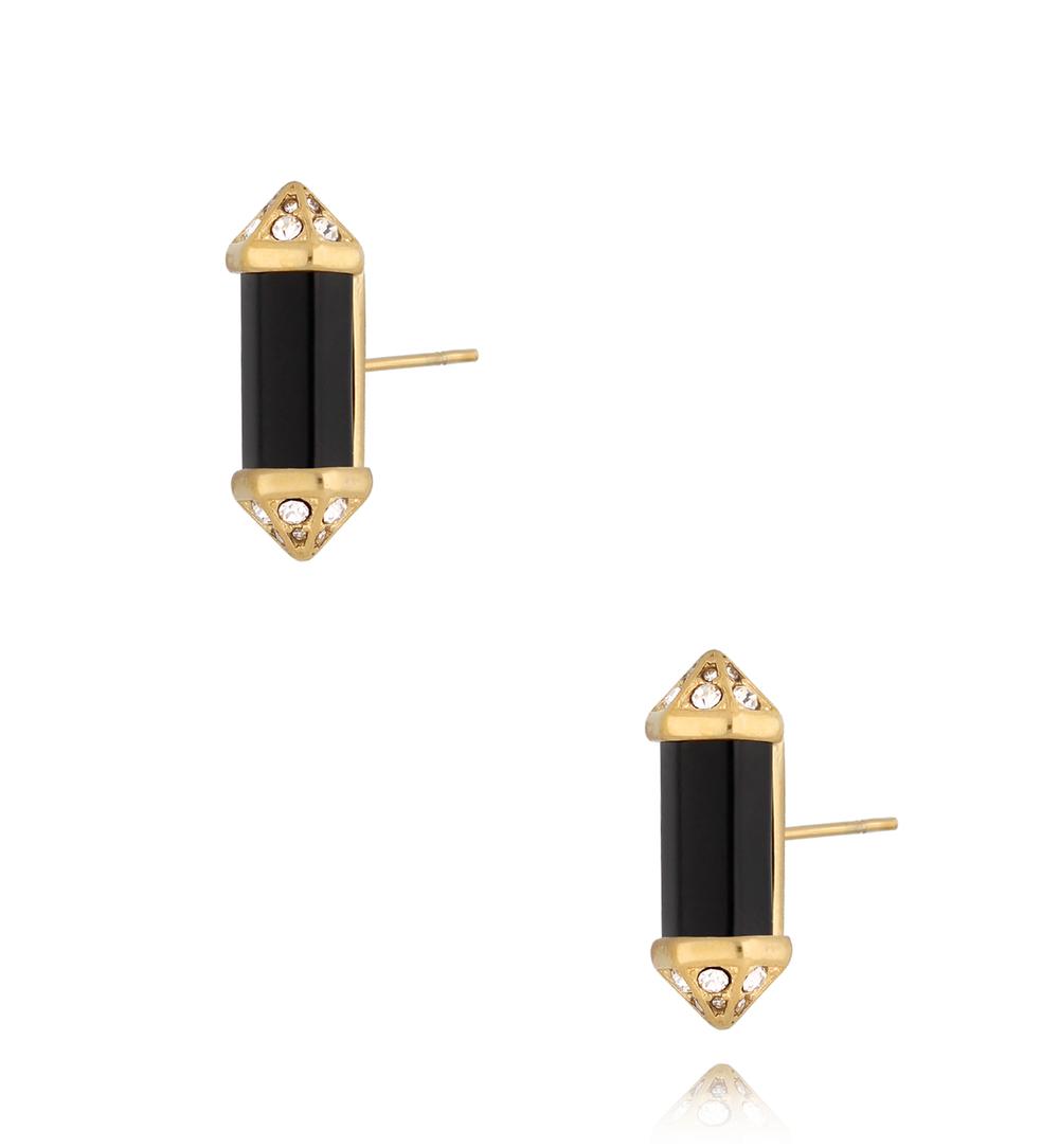 Kolczyki z czarnymi agatami i cyrkoniami Cristal Stone KLB0064