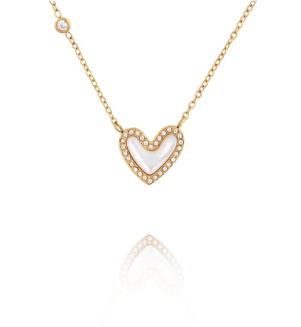 Naszyjnik z sercem z masy perłowej i cyrkoniami NSY0856