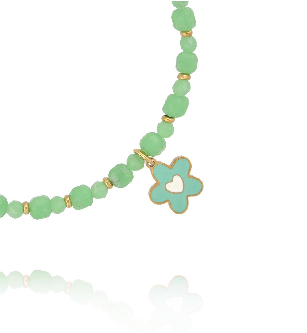 Bransoletka z jadeitu z emaliowanym kwiatkiem BTW3705