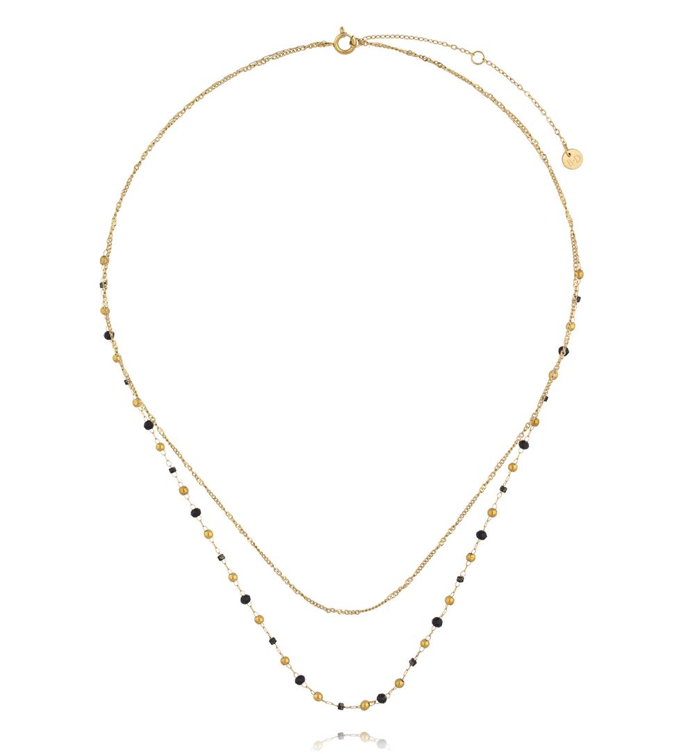 Naszyjnik  z czarnymi agatami i drobnymi koralikami NEA0091