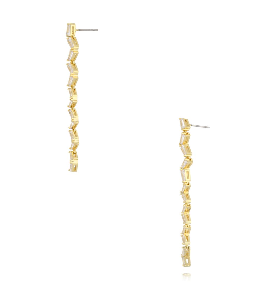 Kolczyki z transparentnymi kryształkami długie złote KSS2180