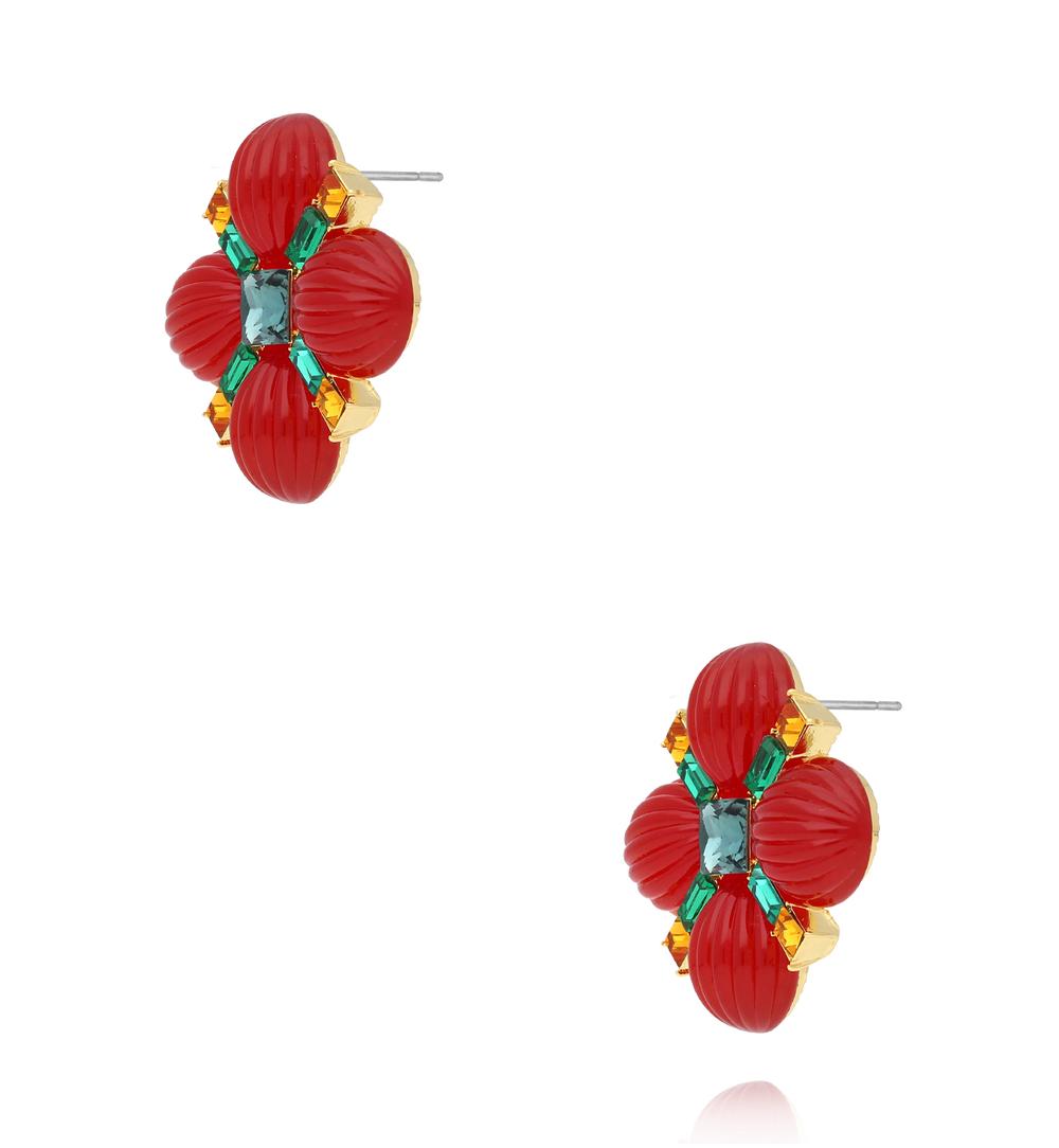Kolczyki kwiaty w odcieniach czerwieni z kryształami KSS2226