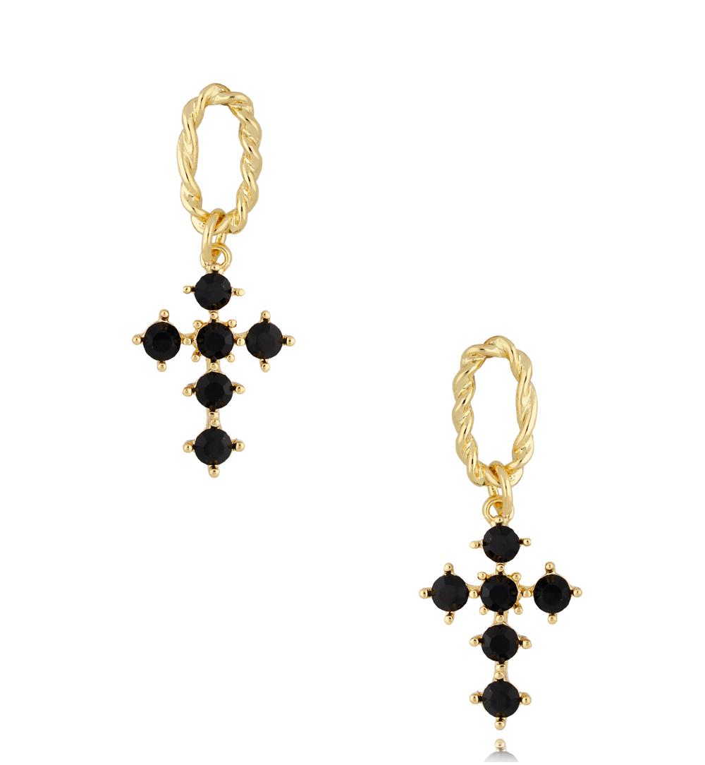 Kolczyki złote z czarnymi kryształkami Wild Song KRG0898