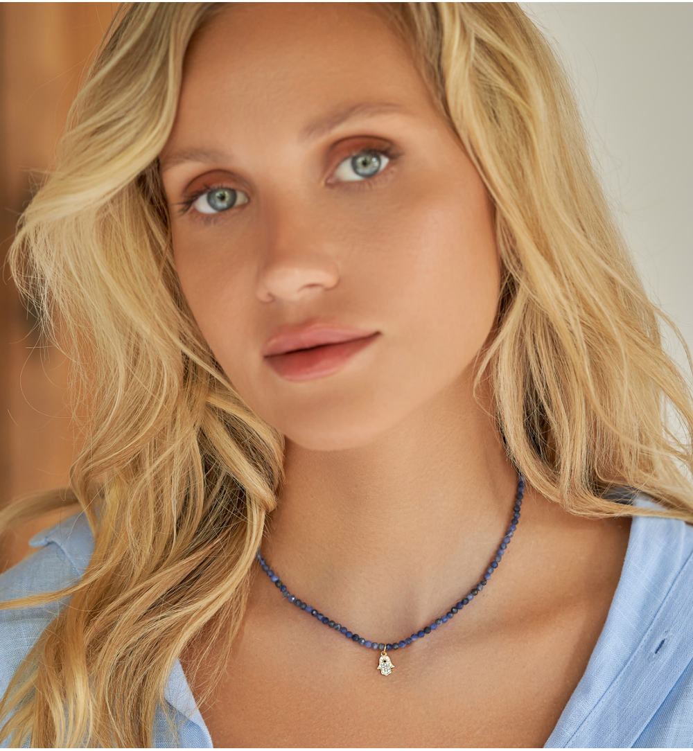 Naszyjnik z sodalitami i ręką Fatimy Nighttime NTW0761