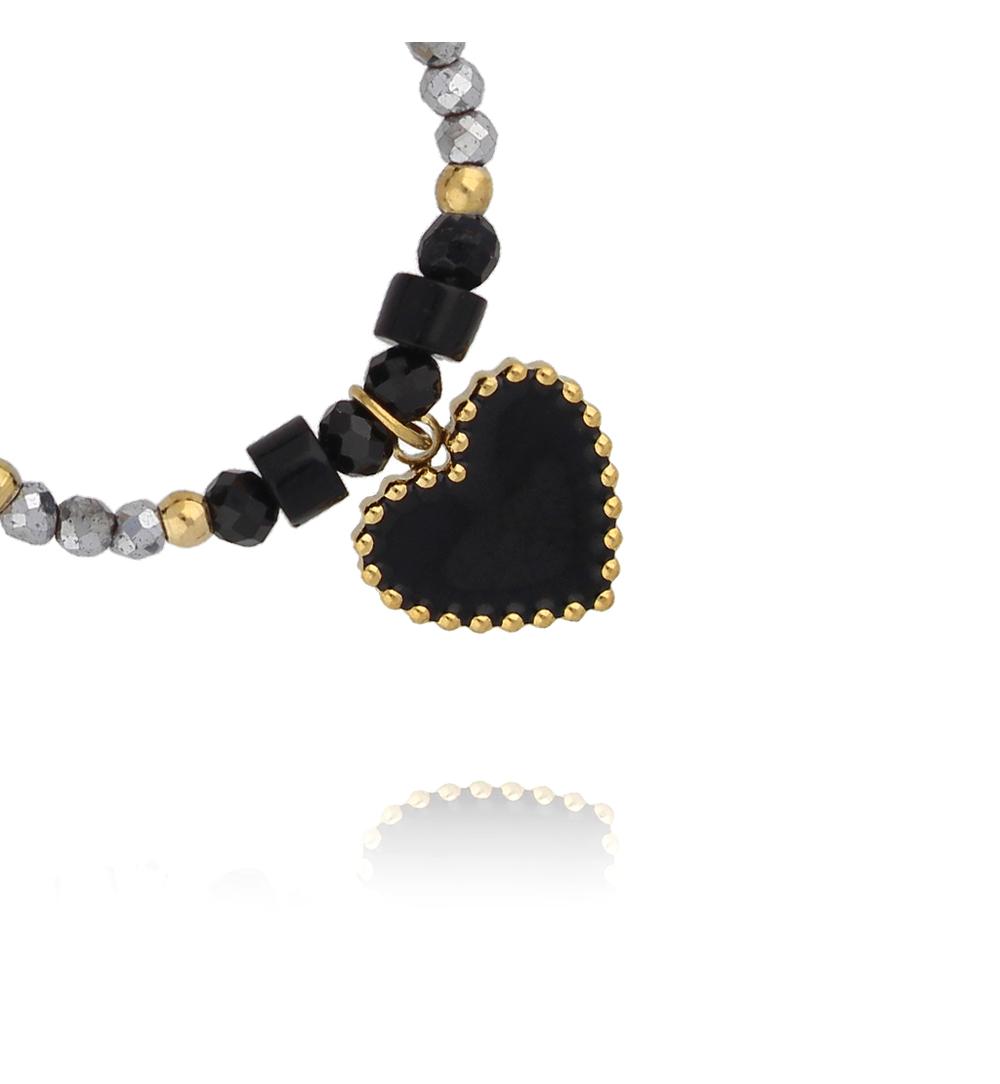 Pierścionek z czarnych kamieni z zawieszką serca PTW0647