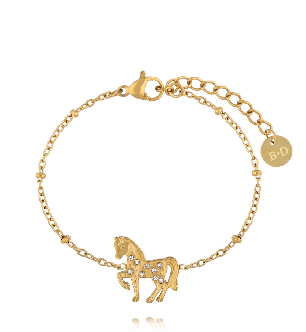 Bransoletka z konikiem i cyrkoniami na złotym łańcuszku BSY0568