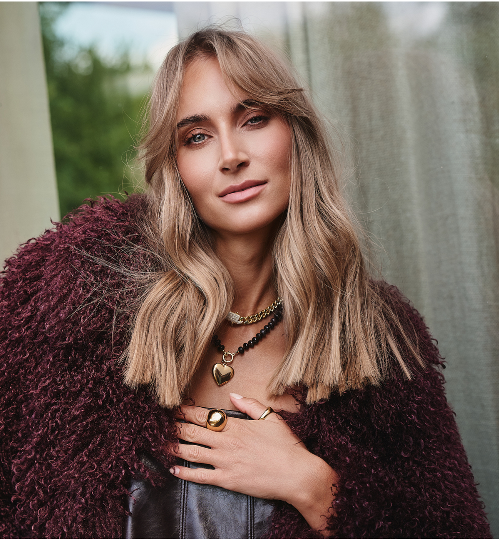 Zestaw naszyjników – złoty łańcuch z cyrkoniami & naszyjnik z czarnych kamieni z sercem ZN0011