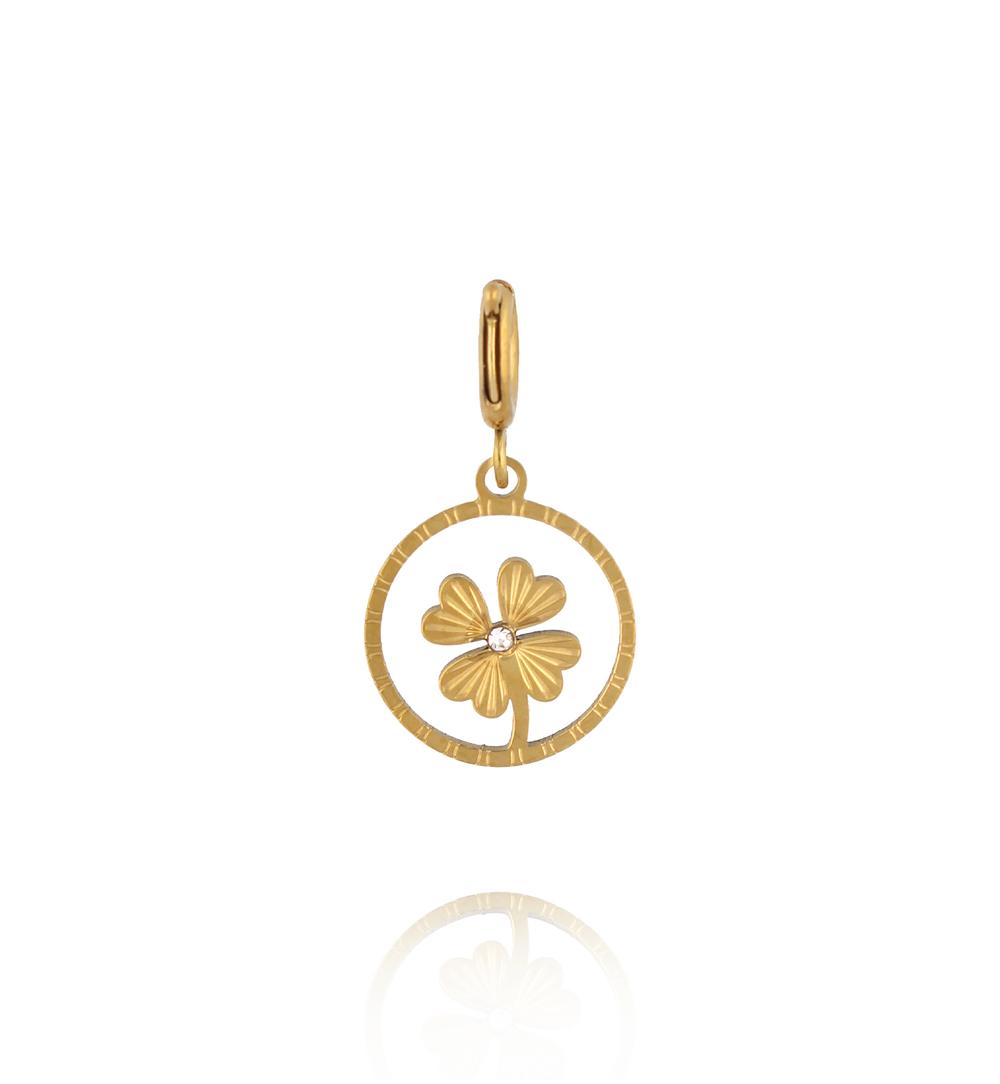Charms złota koniczyna w okrągłej oprawie CHA0213