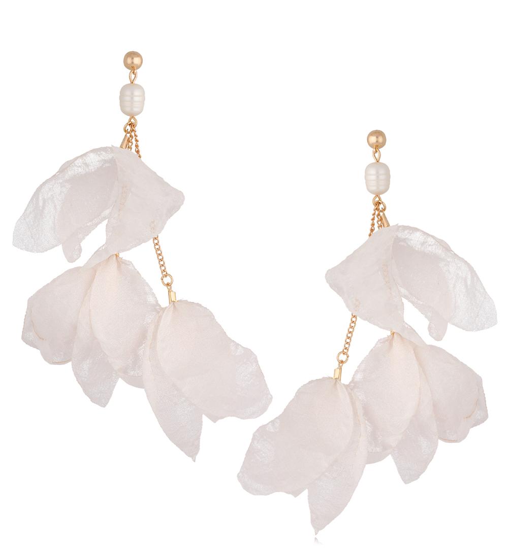 Kolczyki szyfonowe kwiaty ecru KBL1267