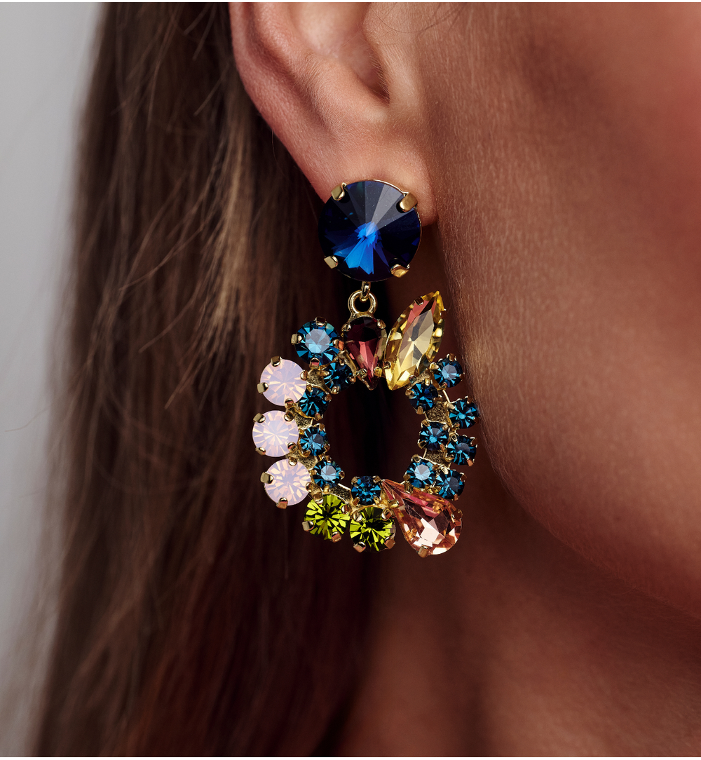 Kolczyki złote wiszące z kolorowymi cyrkoniami KSS2217