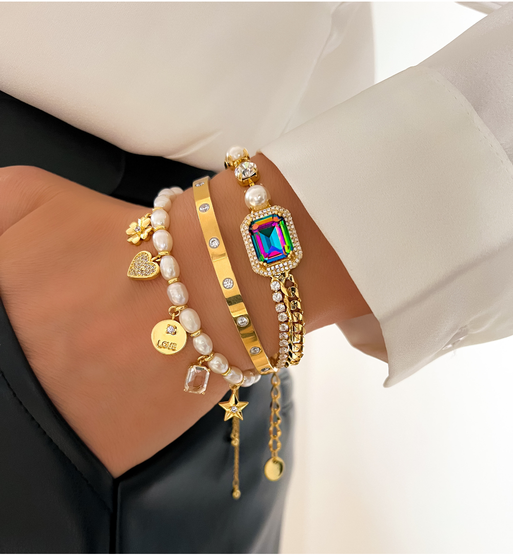 Bransoletka obręcz złota z cyrkoniami Super Cute BSA0281