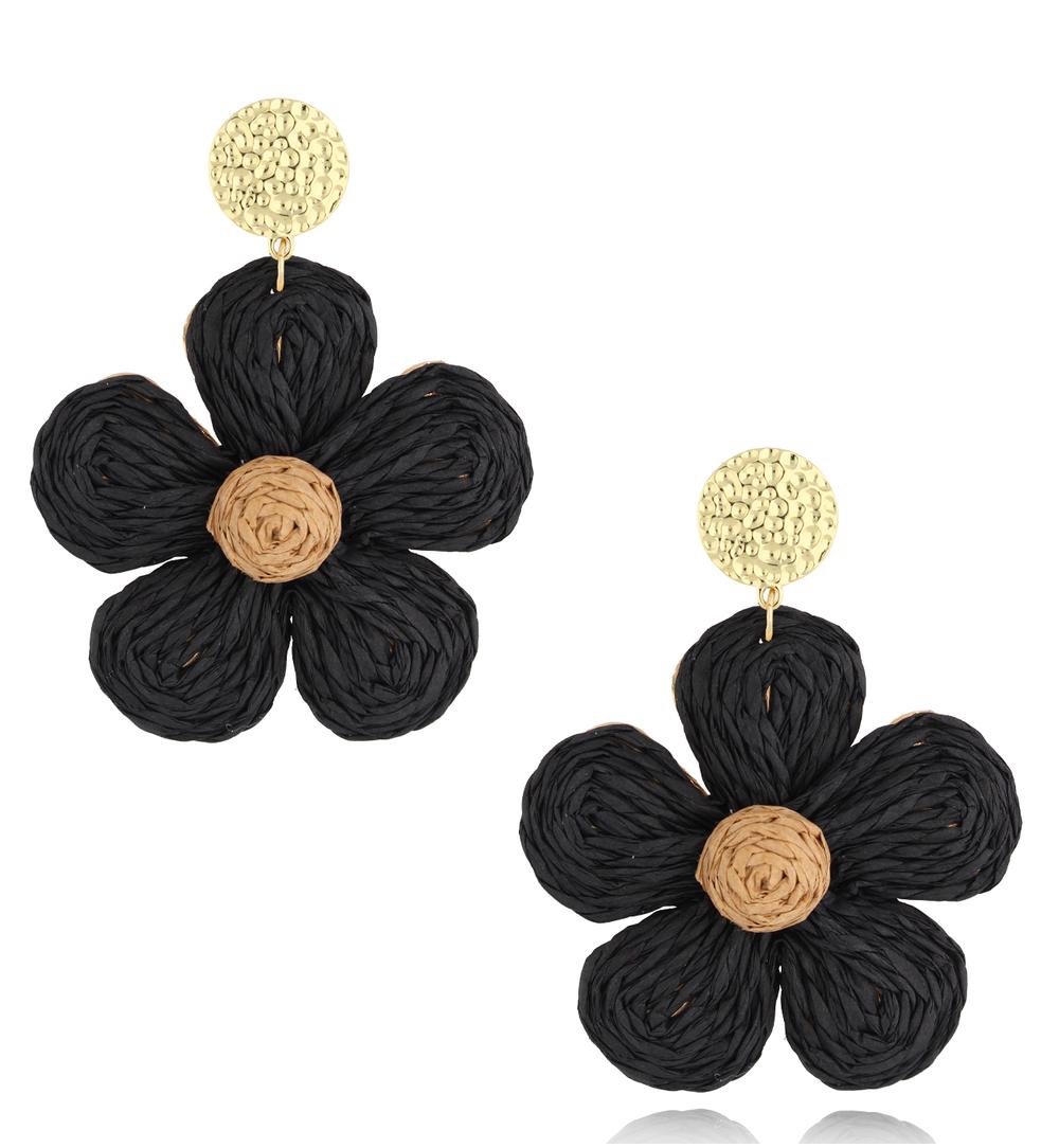 Kolczyki czarne ze sznurkiem Summer Flower KSO0020