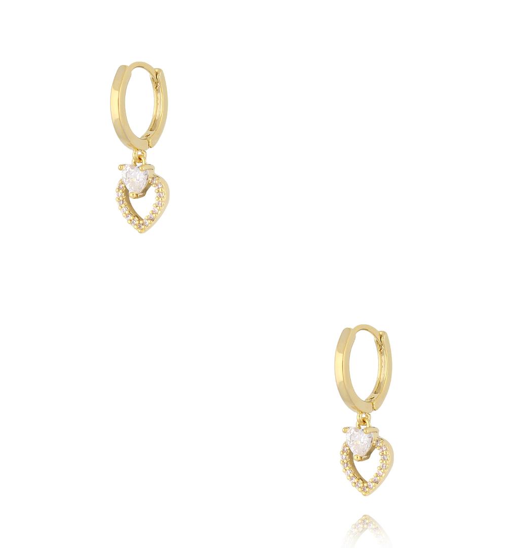 Zestaw kolczyków złoconych z motywem serca i różowym akcentem KMB0060